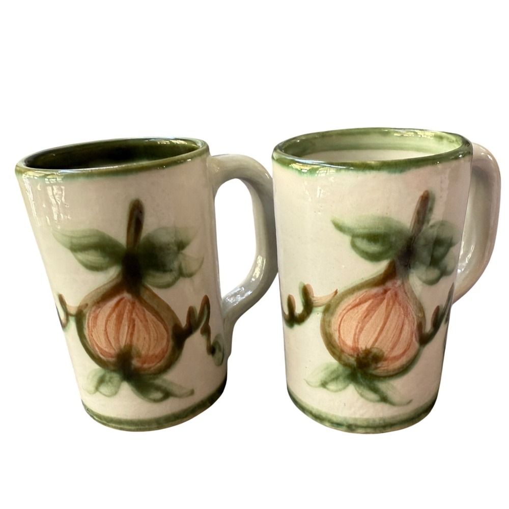 John B Taylor Harvest Pear‎ Pottery Mug Set USA Hand Painted Stoneware Rustic
